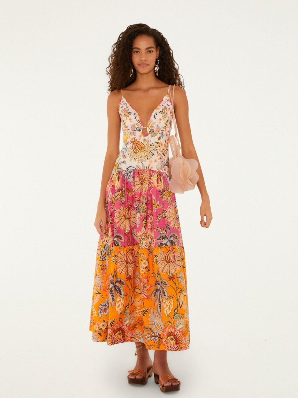 NWT FARM Rio Multicolor Ligia Floral Mix Organic Cotton Tiered Maxi Dress